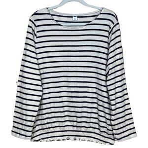 Old Navy‎ Long Sleeve Lettuce Hem Top NEW Cream Navy Stripe Medium